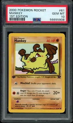 PSA 10 GEM MINT Mankey 61/82 Team Rocket 1ST EDITION Pokemon Card - Image 1