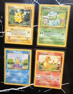 Pokemon TCG Pikachu, Bulbasaur, Charmander, Squirtle Kanto Starters Cards - Image 1