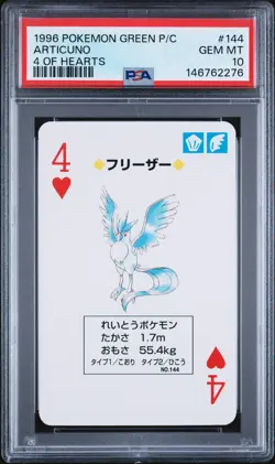1996 POKEMON GREEN VERSION PLAYING CARDS 4 OF HEARTS #144 ARTICUNO PSA 10 - Image 1