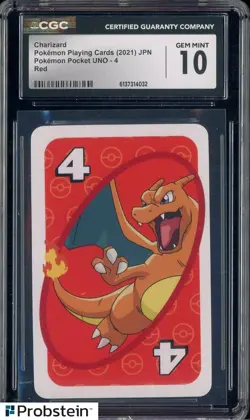 2021 Pokemon Playing Cards Japanese Pocket UNO 4 Red Charizard CGC 10 - Image 1