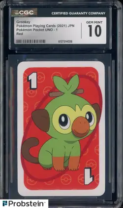 2021 Pokemon Playing Cards Japanese Pocket UNO 1 Red Grookey CGC 10 - Image 1