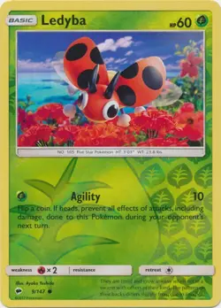 Reverse Holo Ledyba 9/147 Common SM - Burning Shadows Pokemon TCG - Image 1