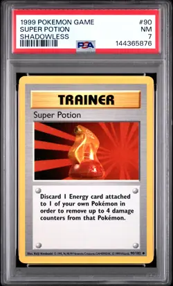 1999 Pokemon Base Set (Shadowless) SUPER POTION #90/102 NM PSA 7 - Image 1