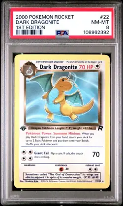 2000 Pokemon Rocket 22 DARK DRAGONITE 1ST Edition, PSA 8, NM-MINT - Image 1