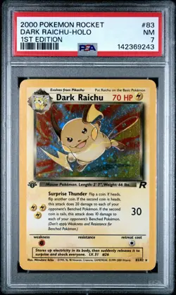 142369243 Dark Raichu 2000 Pokemon Team Rocket 1st Edition #83 Holo PSA 7 - Image 1