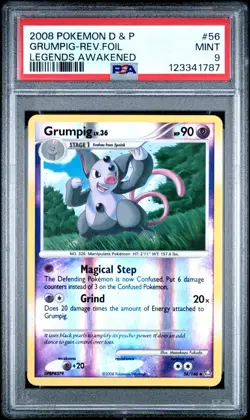 2008 Pokemon D&P Legends Awakened Grumpig Reverse Holo Foil #56 PSA 9 - Image 1