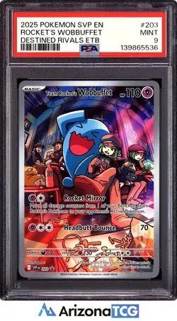 Pokemon 2025 Team Rocket's Wobbuffet 203 ETB Promo Destined Rivals PSA 9 - Image 1