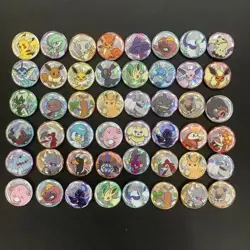 48*Lot Pokemon TCG Gem Pack Badge Pin Pikachu Flareon Mimikyu Gardevoir #19 HV19 - Image 1