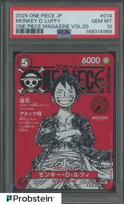 2025 ONE PIECE JPN PROMOS ONE PIECE MAGAZINE VOL.20 #014 MONKEY D. LUFFY PSA 10 - Image 1