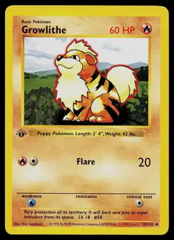 Pokemon Card - Growlithe Base Set Shadowless 28/102 1st Edition Uncommon - Image 1