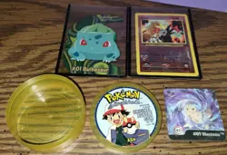 vintage pokemon lot of 4, container, promo foil card, Topps, holographic card - Image 1