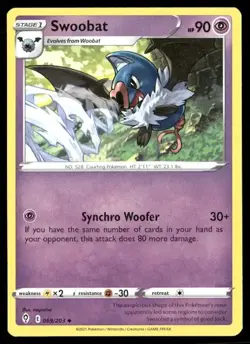 2021 Evolving Skies Set Pokemon Card 069 Swoobat NM - Image 1