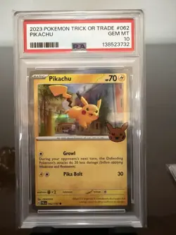 2023 POKEMON TRICK OR TRADE #062 PIKACHU PSA 10 - Image 1