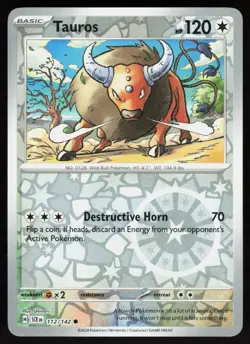 Tauros 112/142 Common Stellar Crown Pokemon Reverse Holo Near Mint - Image 1