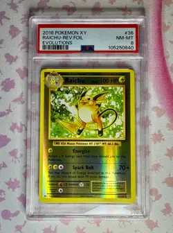 PSA 8 NM-MT Raichu Reverse Holo 36/108 2016 Pokemon XY Evolutions - Image 1
