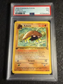 Pokemon Card Kabuto 50/62 Fossil Vintage 1st Edition PSA 7 - Image 1