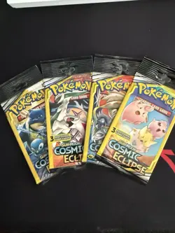 4x SEALED SET Sun & Moon COSMIC ECLIPSE 3 Card Mini Booster Pack - Art Set 2019 - Image 1