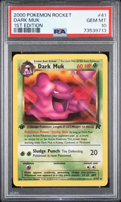 PSA 10 GEM MINT Dark Muk 41/82 Team Rocket 1ST EDITION Pokemon Card - Image 1