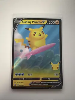 Surfing Pikachu V 008/025 Pokemon Card Celebrations 25th Anniversary NM - Image 1