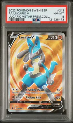 2022 POKEMON SWSH BLACK STAR PROMO #213 FA/LUCARIO V PREM.COLL. PSA8 - Image 1