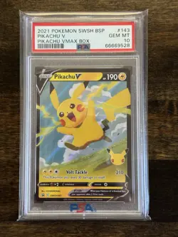 PIKACHU V #143 PSA 10 • 2021 SWSH VMAX BOX Promo Cards Holo Pokemon! Ships ASAP! - Image 1