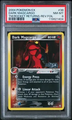 2004 POKEMON EX TEAM ROCKET RETURNS #38 DARK MAGCARGO-REVERSE FOIL PSA 8 - Image 1