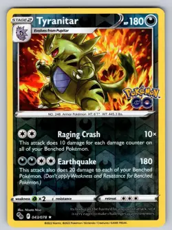 Tyranitar 043/078 Reverse Holo Rare Pokemon GO Pokemon NM - LP - Image 1