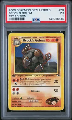 2000 Pokemon GYM Heroes 1st Edition Brock's Golem #20 PSA 1 - Image 1