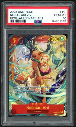 2023 ONE PIECE NEFELTARI VIVI ALT ART OP04-KINGDOMS OF INTRIGUE #118 PSA 10 - Image 1