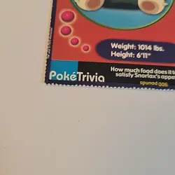 Snorlax 1999 Original Pokemon Burger King PokeTrivia Card #143 Perforated - Image 2