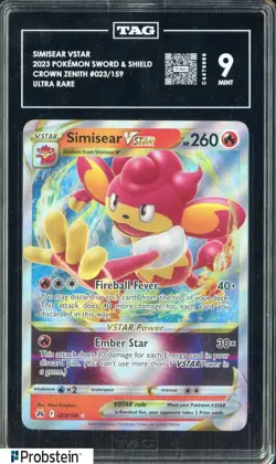 2023 Pokemon SWSH Crown Zenith Ultra Rare #023 Simisear VSTAR TAG 9 MINT - Image 1