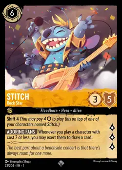 Stitch - Rock Star - Disney Lorcana The First Chapter #23 - Super Rare Card - Image 1