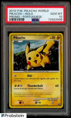 2010 Pokemon Pikachu World Promo Portuguese Pikachu Holo PSA 10 GEM MINT - Image 1