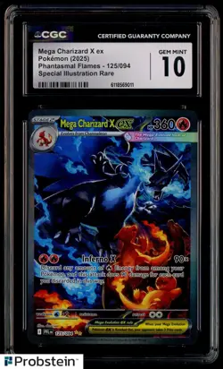 2025 POKEMON PFL EN-PHANTASMAL FLAMES #125 MEGA CHARIZARD X EX CGC 10 GEM MINT - Image 1