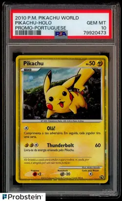 2010 Pokemon Pikachu World Promo Portuguese Pikachu Holo PSA 10 GEM MINT - Image 1