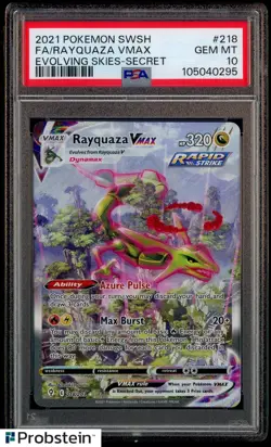 2021 Pokemon SWSH Evolving Skies Secret #218 FA Rayquaza VMAX PSA 10 - Image 1