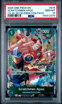 ONE PIECE SCRATCHMEN APOO 2025 CHAMPIONSHIP 25-26 CELEBRATION PACK #015 PSA 10 - Image 1