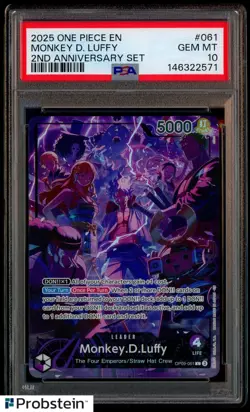 2025 One Piece EN 2nd Anniversary Set #061 Monkey D. Luffy PSA 10 GEM MINT - Image 1