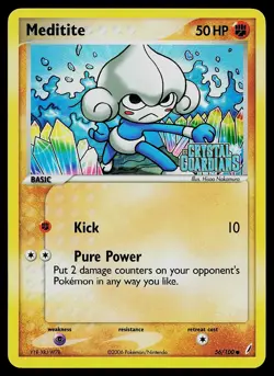 Pokemon Card - Meditite Crystal Guardians 56/100 Reverse Holo Stamped - Image 1