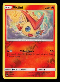 Victini 49/214 Reverse Holo Rare Lost Thunder Pokemon Card - Image 1
