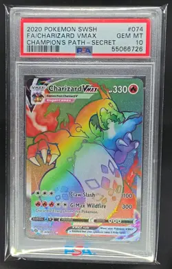 2020 Pokemon SW&SH Champion's Path Charizard VMax Secret PSA 10 Gem Mint #074 - Image 1