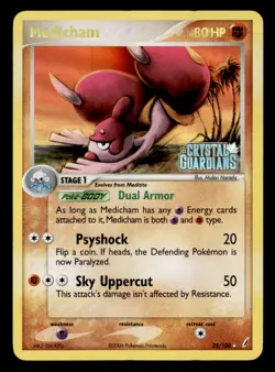 Medicham 25/100 Rare Crystal Guardians Pokemon Reverse Holo Moderately Played - Image 1