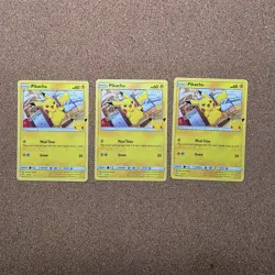 3x Pikachu 25/25 NON-HOLO Pokemon Card 25th Anniversary McDonalds Promo 2021 - Image 1