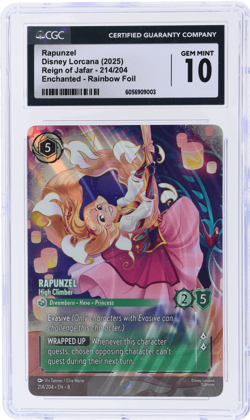 2025 Disney Lorcana Reign of Jafar Rapunzel Enchanted Rainbow Foil #214 CGC 10 - Image 1