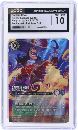 2025 Disney Lorcana Reign of Jafar Captain Hook Enchanted Rainbow Foil CGC 10 - Image 1