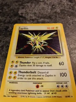 VTG 1999 Pokemon TCG Zapdos Base Set Holo 16/102 LP WOTC Rare Card - Image 4