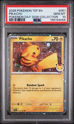 Pokemon TCG 2026 Pokemon Day Collection#051 Pikachu TEF PSA 10 💎 Swirl 🌀LowPop - Image 1