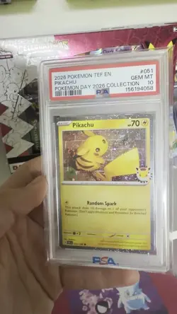 Pokemon TCG 2026 Pokemon Day Collection#051 Pikachu TEF PSA 10 💎 Swirl 🌀LowPop - Image 2