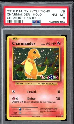 2016 Pokemon XY Evolutions Toys R Us Cosmo Holo 9 Charmander PSA 8 - Image 1