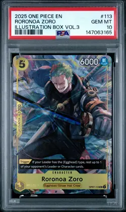 2025 ONE PIECE ILLUSTRATION BOX VOL 3 PROMO #113 RORONOA ZORO PSA 10 GEM MINT - Image 1